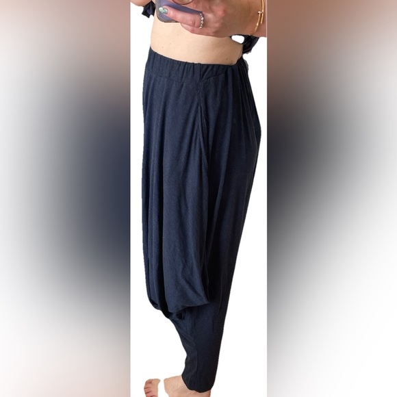 Kedem Sasson Lagenlook Blue Draped Dropped Crotch High Waisted Harem Pants 0/M - Picture 2 of 11